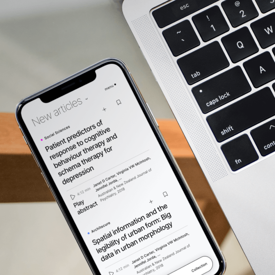 A mobile phone displaying blog articles.