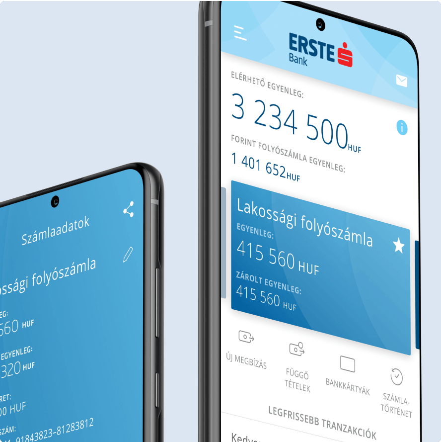 A mobile phone displaying Erste Bank's mobile application.