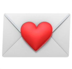 Love letter. A white envelope with with a red heart.