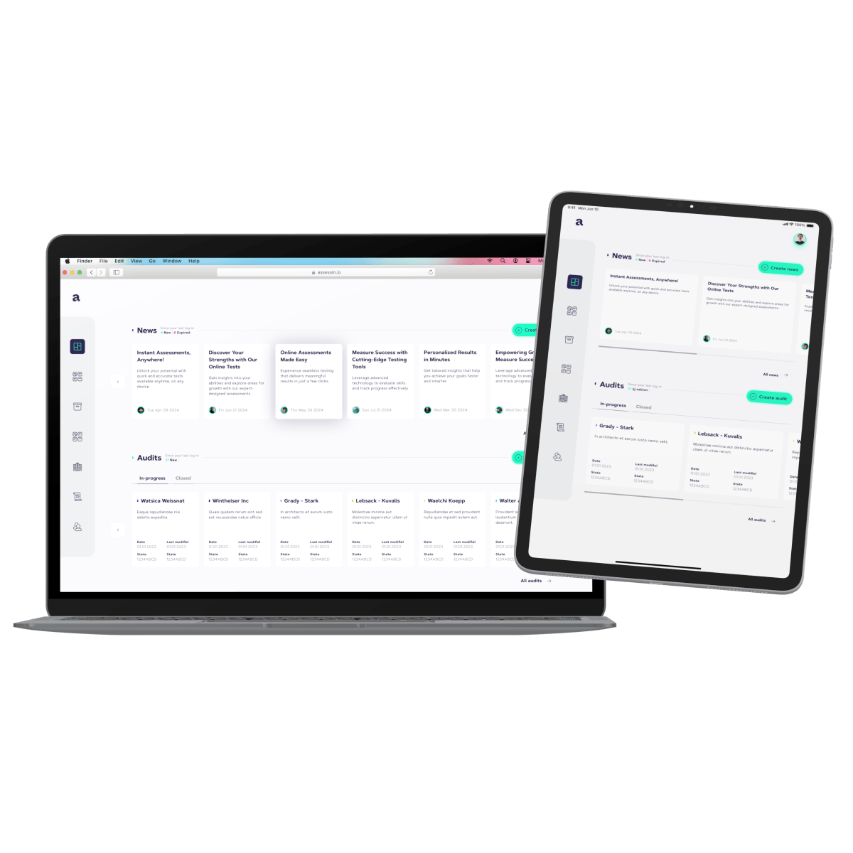 laptop and tablet with Assessin screen