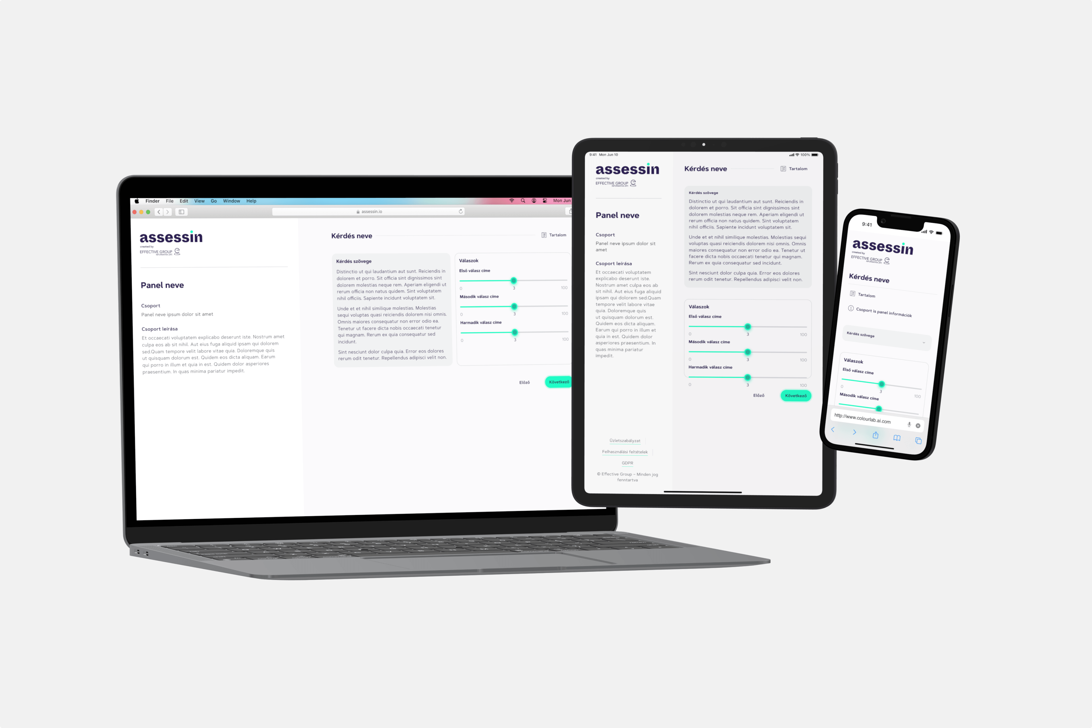 multiple screens with assessin design screenshots