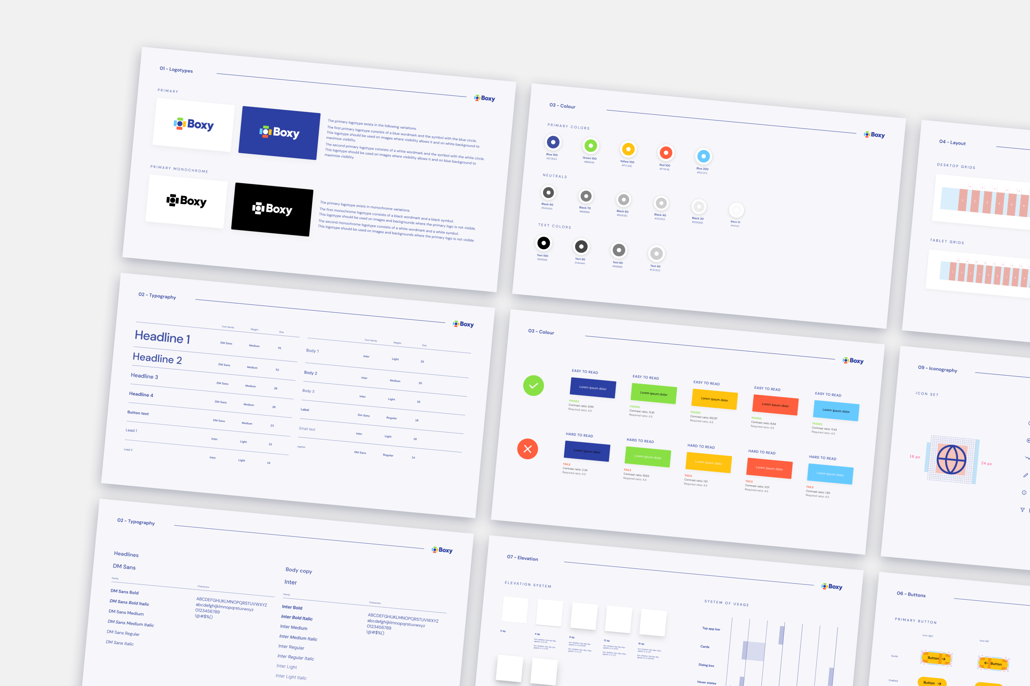 multiple screens with Boxy design screenshots