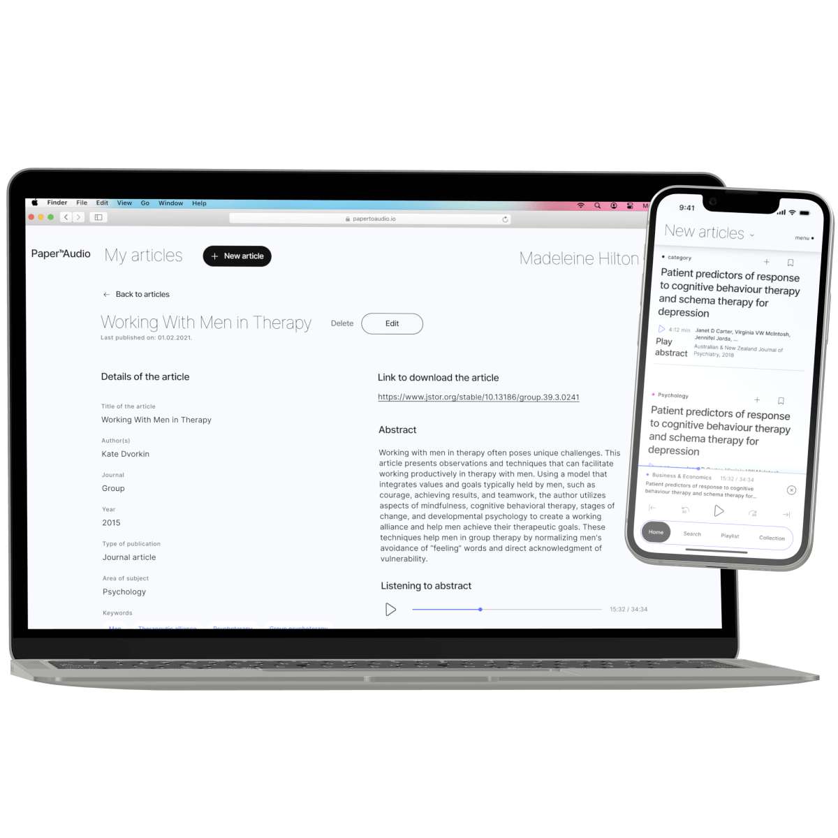 laptop with Paper to audio screen