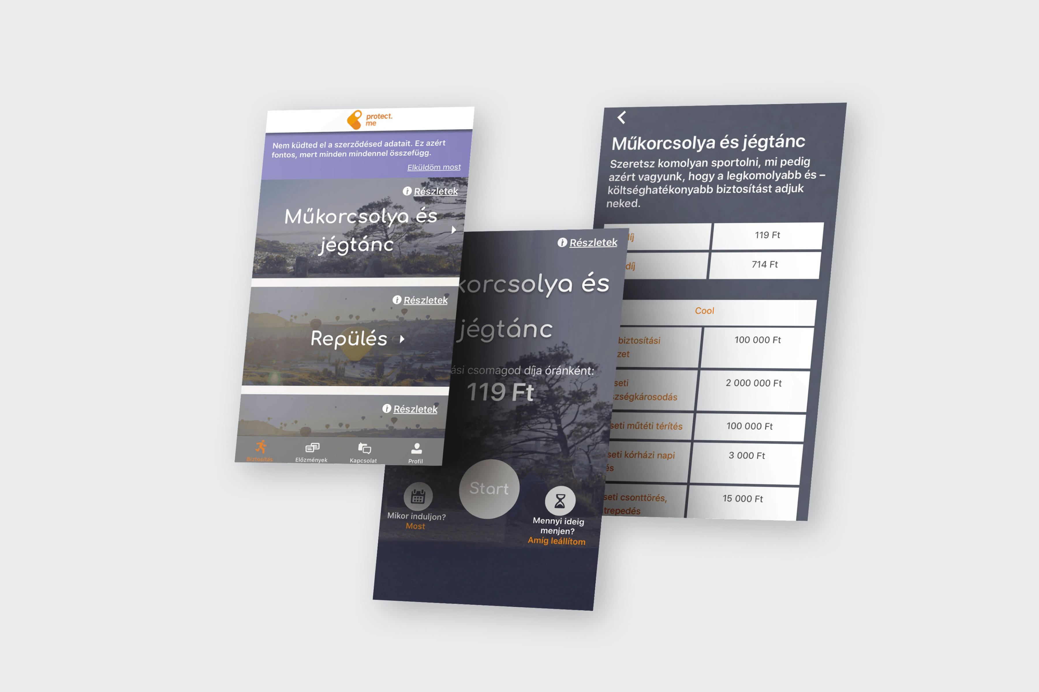 multiple screens with protect.me screenshots