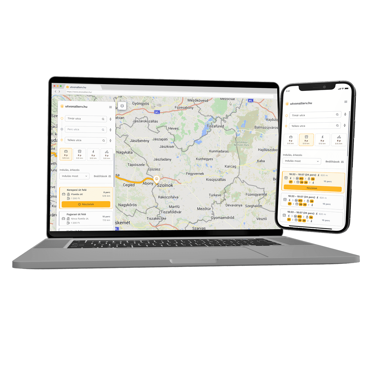 desktop and mobile with Utvonalterv.hu screen
