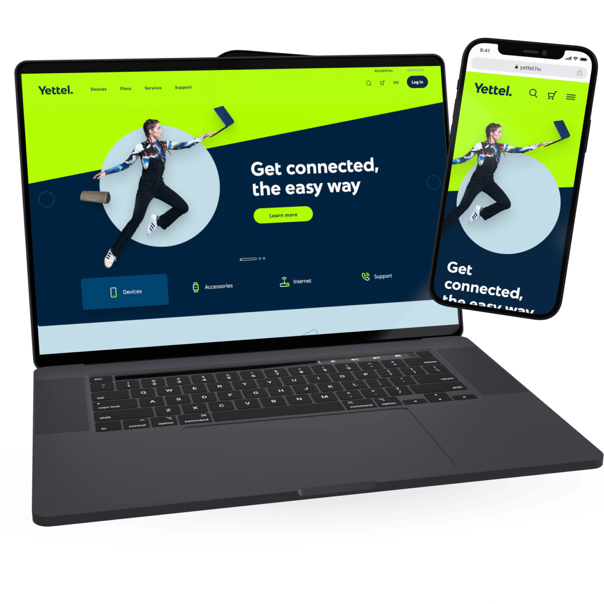 mobile and laptop with Yettel screen 1