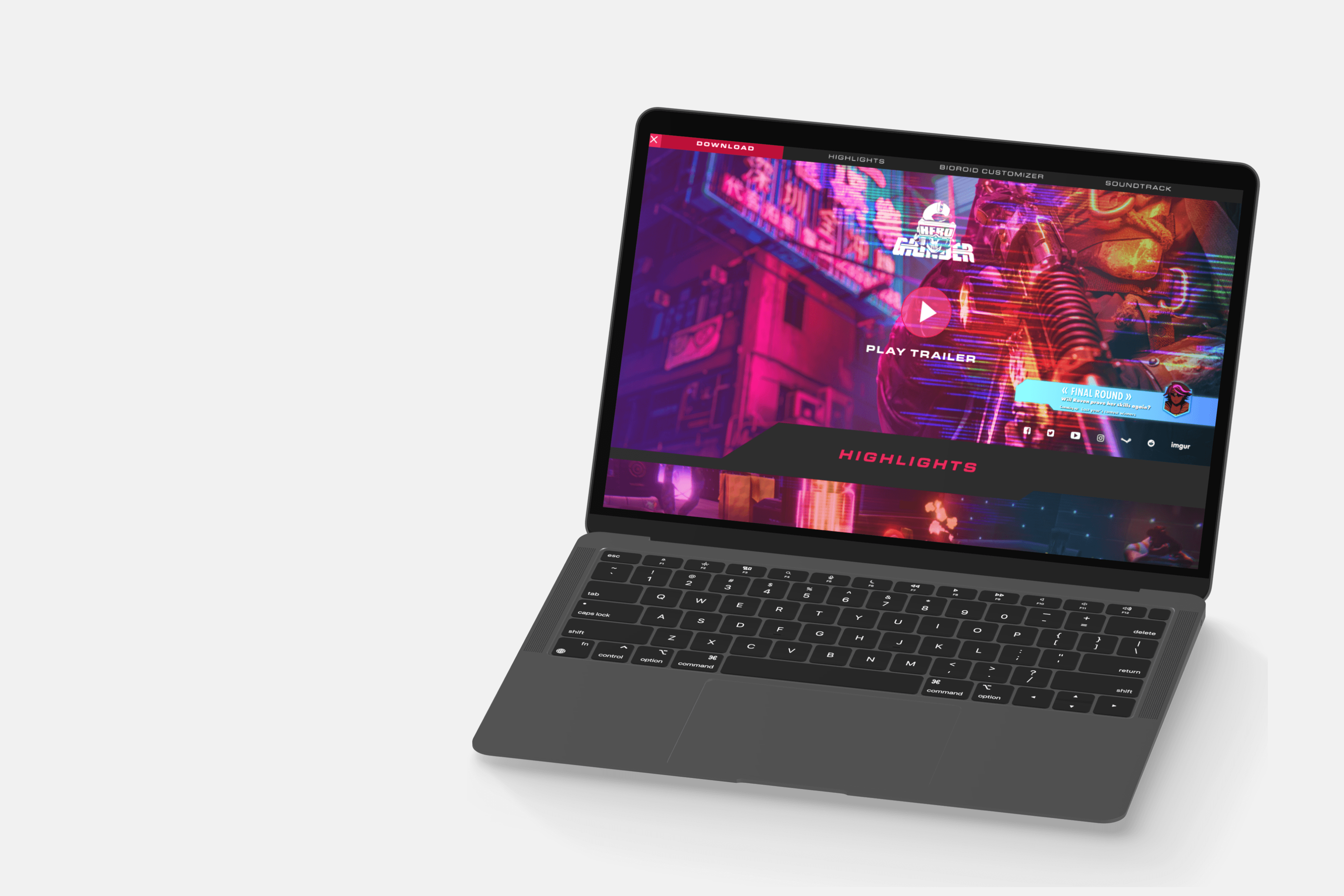 photo of a laptop with Herogrinder screen