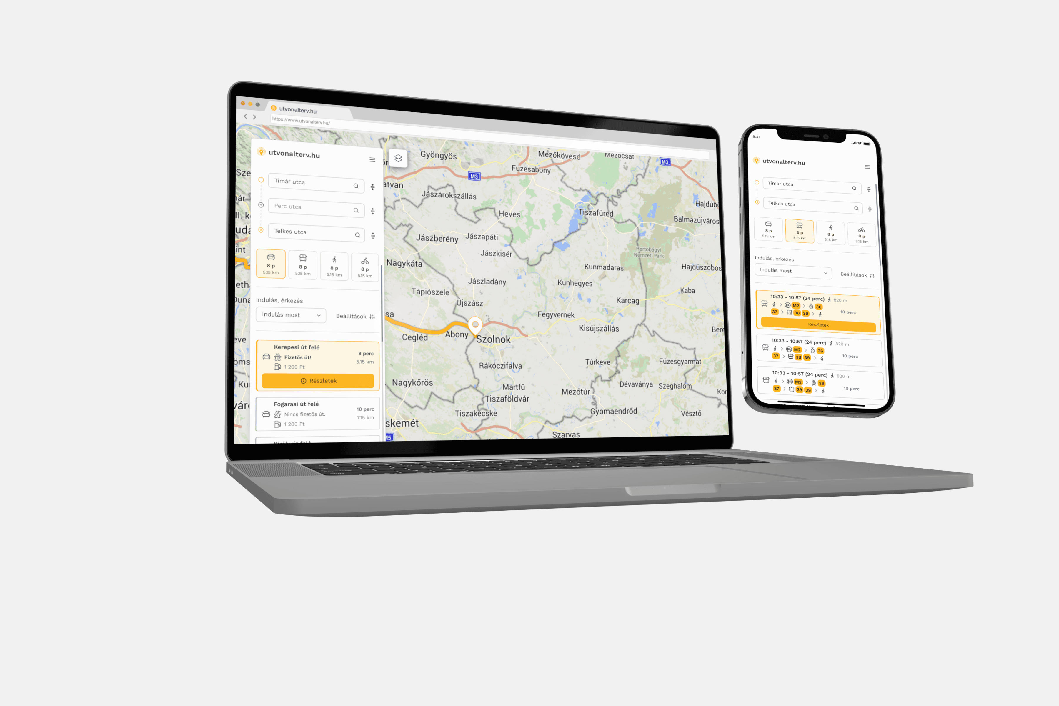 Utvonalterv.hu screenshots on desktop and mobile